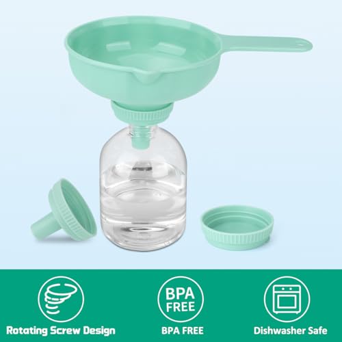 Wide Mouth Versatile Funnel, Canning Funnels for Kitchen Use, Food Grade Plastic Cooking Funnel Set with 4 Size Spouts and 2 Strainers for Filling Different Bottles and Bags, Blue
