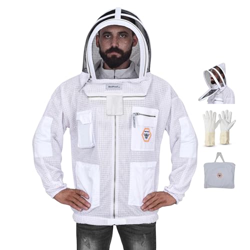 Beekeeping Jacket with Veil 3-Layer Ultra Ventilated Veil Fencing YKK Zippers Full Protection Suit Carrying Bag (BP-301-White)-XL - color: White Fencing Veil, size: X-Large