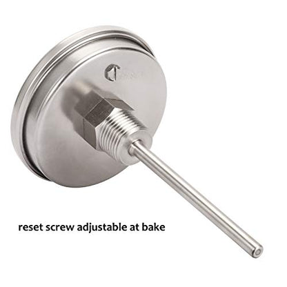 MEASUREMAN Fully Stainless Steel Pot, Kettle, Brewing Bimetal Thermometer, 3" Dial, 4" Stem, 0-250 deg F/-20-120 deg C, -1% Accuracy, Adjustable, 1/2" NPT Back Mount - size: 3" Dial, 4" Stem, style: 4" Stem