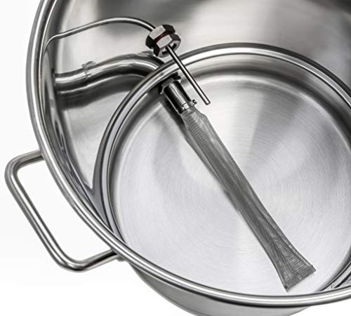 BREWSIE Stainless Steel Home Brew Kettle w/Dual Filtration. Equip with False Bottom Thermometer and Ball Valve for Brewing (8 Gal/ 32 QT)… - size: 8 Gal/ 32 QT
