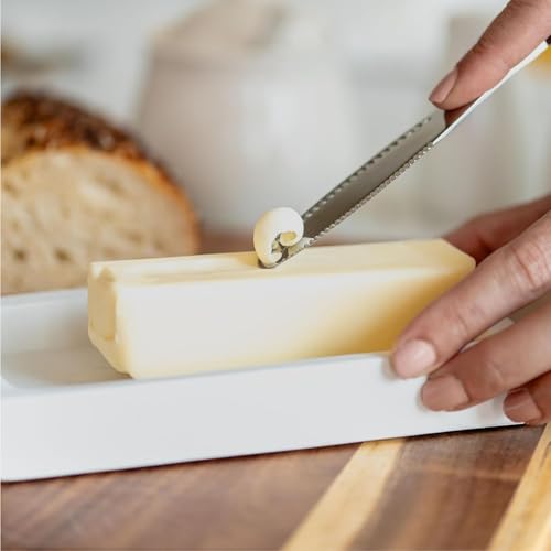 Houseify Ready Butter 3-in-1 18/10 Stainless Steel Butter Knife | 6-inch handle, serrated edge, grate and curl, spreads cold butter, dishwasher safe, rustproof, for home and restaurant - style: Ready Butter