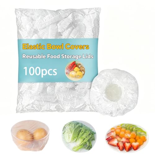 Reusable Elastic Bowl Covers - Plastic Wrap for Food, for Bread Proofing, efrigerator Storage & Shower Cap(100 Pcs)