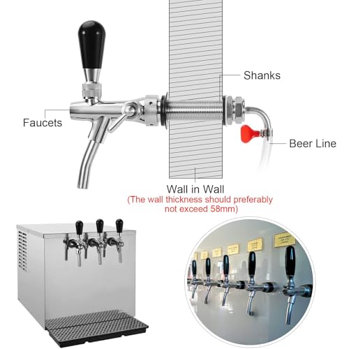 Upgraded Adjustable Beer Faucet, Stainless Steel Core Brass Body Keg Tap Faucet Draft Beer Tap Faucet with Flow Control Adjustable Beer Keg Tap O.D 5/16" Barb Keg Faucet for Home Brewing
