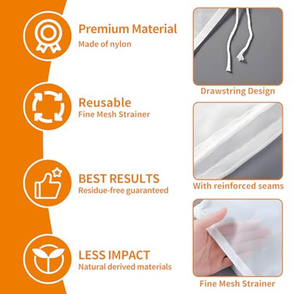 6PCS Cheese Cloth Bag for Straining, 200-Mesh 12 x 8 Inches Nylon Nut Milk Bag, Reusable Food Grade Juicing Bags for Straining Fruit Juice, Yogurt, Nut Milk, Coffee & Cheese - Kitchen Goodies - size: 6 PCS - 12x8 Inch