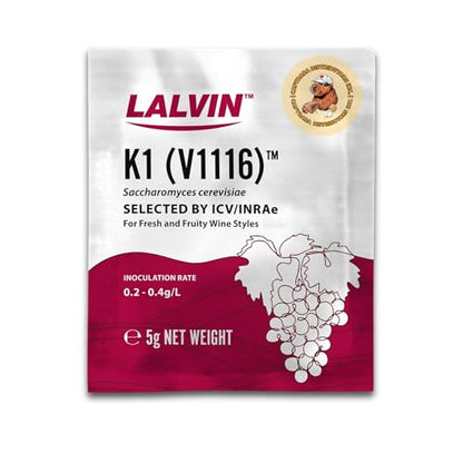 Lalvin K1-V1116 Wine Yeast (10 Pack) - Sold by CAPYBARA Distributors Inc. | Make Wine Cider Mead Kombucha At Home, 5 g Sachets, Saccharomyces cerevisiae