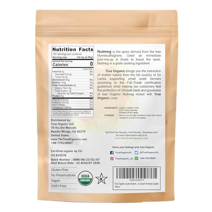 True Organic Ceylon Nutmeg Powder, Premium Grade, USDA & Kosher Certified, Gluten Free, Pure Ceylon Premium Quality, Ground 3.5 Oz