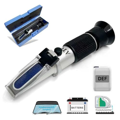 5-in-1 Refractometer for DEF Urea Concentration, Windshield Washer & PG/EG Antifreeze Freeze Point, Battery Specific Gravity - Refractometer for Coolant, Antifreeze, and Diesel Fluid