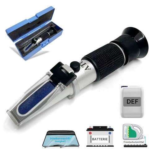 5-in-1 Refractometer for DEF Urea Concentration, Windshield Washer & PG/EG Antifreeze Freeze Point, Battery Specific Gravity - Refractometer for Coolant, Antifreeze, and Diesel Fluid