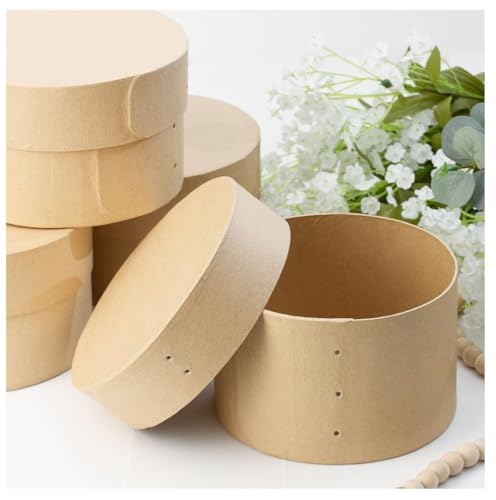 Factory Direct Craft Pack of 4 Paper Mache Round Shaker Style Boxes - Premade Unfinished Papier Mache Cardboard Shaker Boxes Imitate an Old Fashion Bent Band Cheese Box (Size: 5-7/8"Dia x 3-5/8" H) - color: 4 Round Shaker Boxes