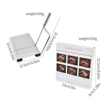 Stainless Steel Cheese Slicer with Measurement Grid Board,metal blade, Professional Cutter for Block Cheese