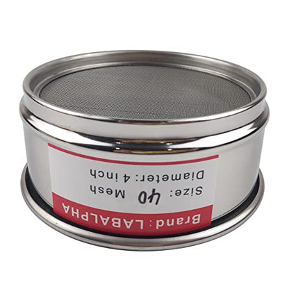 LABALPHA 40 Mesh Lab Sieves, Test Sieve #40 Mesh, 4'' Diameter, 304 Stainless Steel Wire Cloth (0.45mm) - size: 40 mesh (0.45mm)