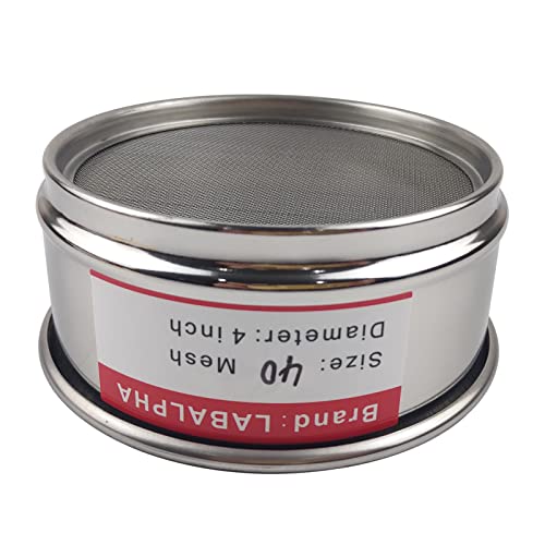 LABALPHA 40 Mesh Lab Sieves, Test Sieve #40 Mesh, 4'' Diameter, 304 Stainless Steel Wire Cloth (0.45mm) - size: 40 mesh (0.45mm)