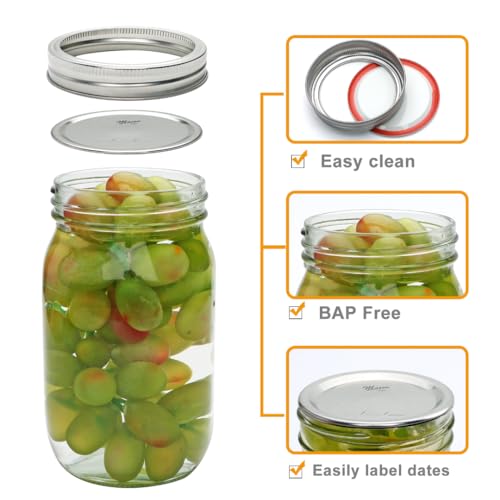 Wide Mouth Mason Jars Set, 32oz Clear Glass Jars 4-Pack for Storage, Overnight Oats, Snacks, Jam or Jelly,Canning,Fermenting,Pickling,DIY Projects…