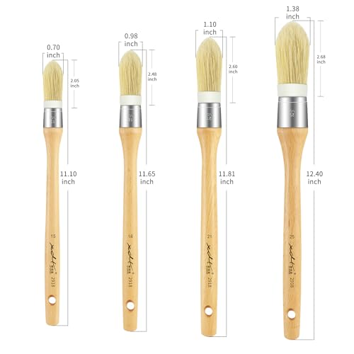 XDT#2918 Chalk Paint Brush, Wax Paint Brush Set 4 Pack for Furniture Crafts, Natural Bristle Oval Paint Brushes for All Painting and Waxing, Washable Reusable, No Shedding - size: #15#18#21#25