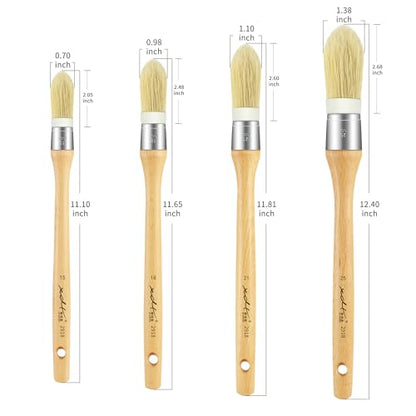 XDT#2918 Chalk Paint Brush, Wax Paint Brush Set 4 Pack for Furniture Crafts, Natural Bristle Oval Paint Brushes for All Painting and Waxing, Washable Reusable, No Shedding - size: #15#18#21#25