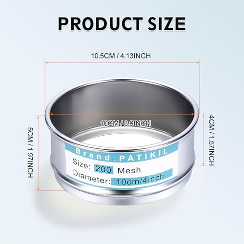 PATIKIL 200 Mesh(0.075mm) Lab Sieve, 3.9"(10cm) Diameter Sifting Screen 304 Stainless Steel Wire Cloth Fine Mesh Sieve for Industrial Laboratory Home Soil Sifter Dry Sift Screens Hash - size: 200 Mesh(0.075mm)/3.9"