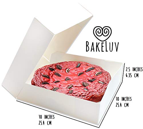 BAKELUV Pie Boxes 10x10x2.5 Inch | White / 25 pcs/Auto-Popup | Bakery/Pastry/Treats/Cookies/Cheesecake/Cake/Muffins/Donuts - color: White, size: 25