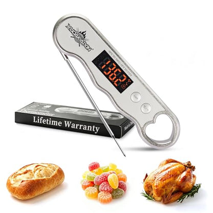 0.3s Fast Read Meat Thermometer – USB-C Rechargeable, Silvery | Digital instant read for BBQ, baking, and candy –no batteries needed - color: Silvery