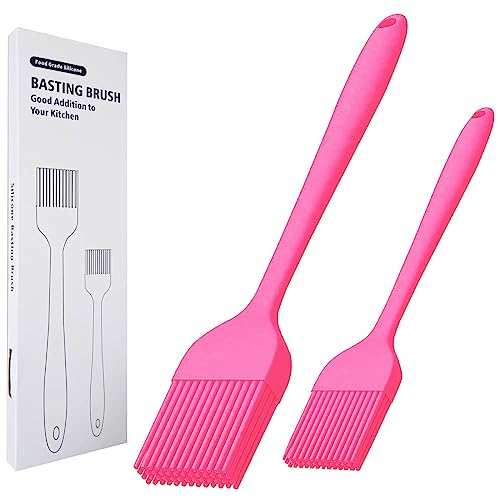 Silicone Basting Brush 2 Pcs Pastry Brush for Oil, BBQ, Grill, Sauce Baking Cooking, Dishwasher Safe (Pink) - color: Pink