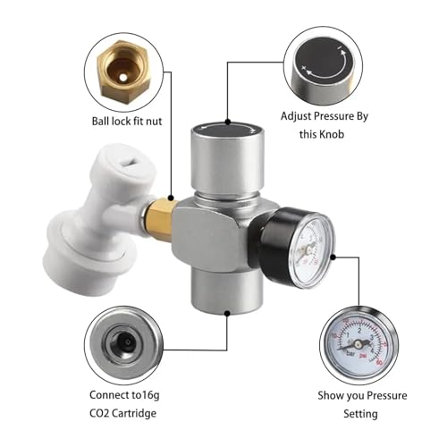 Home Brewing Mini Keg CO2 Regulator, Portable Beer Keg Charger, CO2 Dispense with 3/8 "Thread and GasBall Lock Disconnect0-60 PSI Carbonation Brewing Accessories