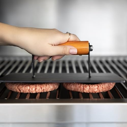 Outset XL Grill Press, Iron Smash Burger Press with Wood Handle, 8" x 10" - size: 10" Burger Smasher