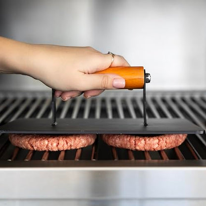 Outset XL Grill Press, Iron Smash Burger Press with Wood Handle, 8" x 10" - size: 10" Burger Smasher