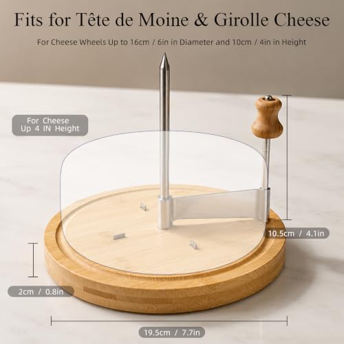 Girolle Cheese Curler Cheese Shaver for Tete de Moine & Chocolate | Stainless Steel Cheese wheel with Solid Wood Base, Swiss-Style Cheese Flower Curler for Charcuterie Boards, Butter, Desserts