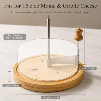 Girolle Cheese Curler Cheese Shaver for Tete de Moine & Chocolate | Stainless Steel Cheese wheel with Solid Wood Base, Swiss-Style Cheese Flower Curler for Charcuterie Boards, Butter, Desserts