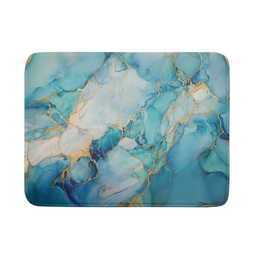 Marble Print Dish Drying Mat for Kitchen Counter,Blue Teal Turquoise Gold Drying Mat 18 x 24 Inch with Absorbent Reversible Microfiber Drying Pad for Coffee Bar - size: 18" x 24"