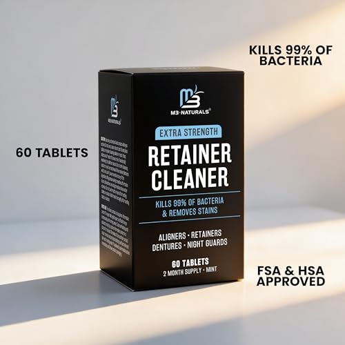 Retainer Cleanser Tablets Cleaner, Removes Odors Discoloration Stains and Plaque 2 Month Supply Denture Cleansers Retainers Mouth Guards Denture Bath Mint by M3 Naturals (Pack of 2) - size: 60 Count (Pack of 2)