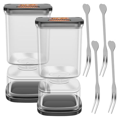 2 Pack Pickle Jars with Strainer Flip, Salad Olive Jar, 33.82 OZ Clear Square Pickle Container with 4 Fork and Timer Recorder Olive Container Jar for Gherkins Olives Onions Garlic, Gifts for Mom