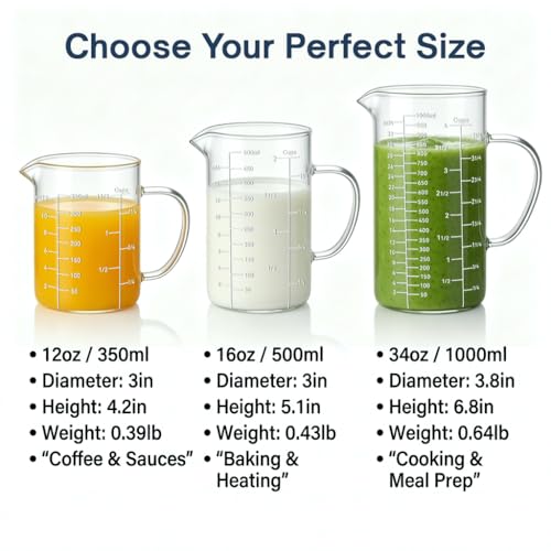 Borosilicate Glass Measuring Cup, 4-Cup Glass Measuring Cup with Spout, Microwave Safe, Dishwasher Safe, Easy Read Scale for Coffee Brewing, Baking, Cooking, Heating and Meal Prep. - size: 4cup/1000ml