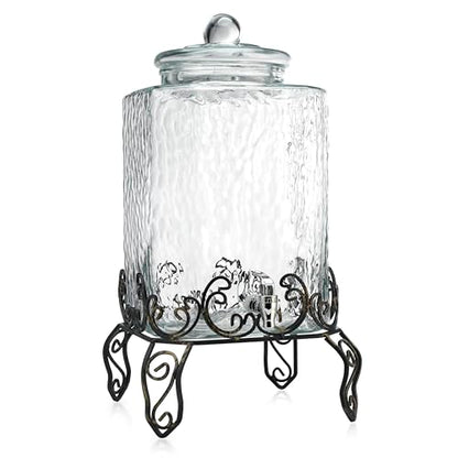 5 GALLON Drink dispenser, Glass Beverage Dispenser With Elegant Stand, Large Water Drink Dispensers for Parties With 100% Leak Proof Spigot, Ideal for Lemonade,Juice, Tea, and Party Drinks - color: Clear-5 Gallon&Stand
