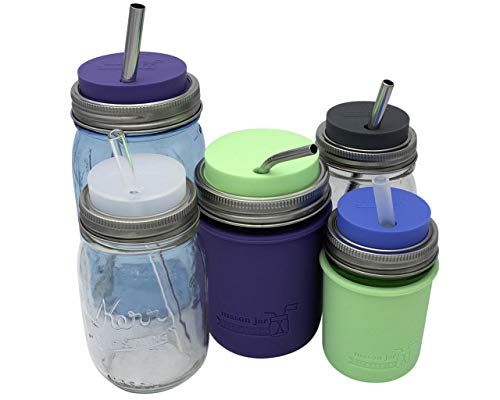Frost Silicone Straw Hole Tumbler and Fermentation Lids with Stainless Steel Bands by Mason Jar Lifestyle (2 Pack, Regular Mouth) - color: Frost, size: Regular Mouth