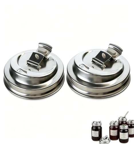 Metal Shaker Lids for Mason Jars, Reusable Stainless Steel Sip Lid for Wide Mouth Jars 16/24/32/64oz, Leak Proof Seal Flip Drink Covers for Iced Coffee, Smoothies & Cold Drinks, 2 Packs