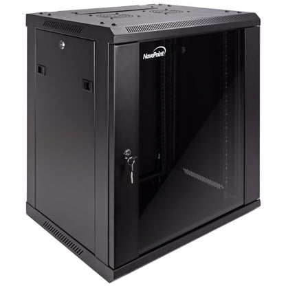 NavePoint 12U Server Cabinet Wall Mount Rack Enclosure Includes 2 Fans, Locking Glass Door, Removable Side Panels – 12U Network Cabinet 17.7” Deep, 19 Inch Server Rack for IT and A/V Equipment - size: 12U - 450mm Depth