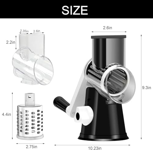 Cambom Rotary Cheese Grater Hand Crank Cheese Shredder for Fresh Cheese, Vegetable, Nuts,Non-slip Suction Base, Three Blades, Black - color: Black, size: 3 BLADES