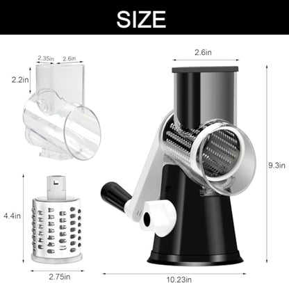 Cambom Rotary Cheese Grater Hand Crank Cheese Shredder for Fresh Cheese, Vegetable, Nuts,Non-slip Suction Base, Three Blades, Black - color: Black, size: 3 BLADES