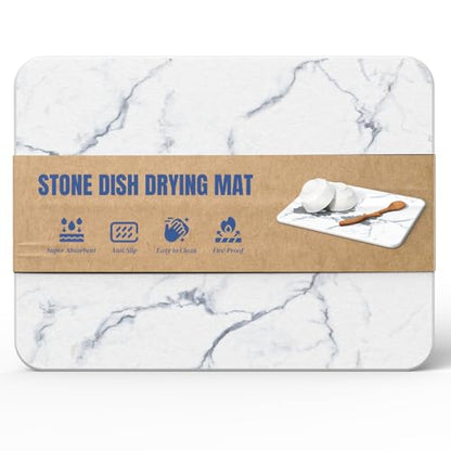 Quick Dry Stone Drying Mat for Kitchen Counter, Water-Absorbent Diatomaceous Dish Drying Mats, Multi-Purpose Stone Drying Tray for Cups Dishes Bottles, Carrara White Marble - color: Carrara White Marble