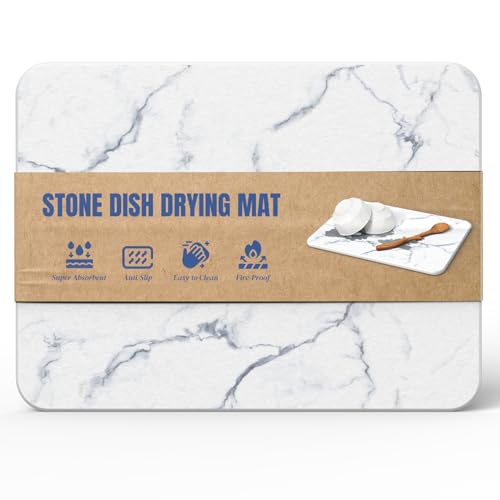 Quick Dry Stone Drying Mat for Kitchen Counter, Water-Absorbent Diatomaceous Dish Drying Mats, Multi-Purpose Stone Drying Tray for Cups Dishes Bottles, Carrara White Marble - color: Carrara White Marble