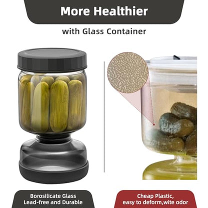 WhiteRhino Pickle Jar with Strainer Flip,34oz Pickle Container with Double Leak Proof ,Glass Pickle Juice Separator Jar Flip Pickle and Olive Hourglass Jar Pickle Flip Jar for Capers,Jalapeno,Gherkins - color: 34oz Smoky Grey Pickle jar