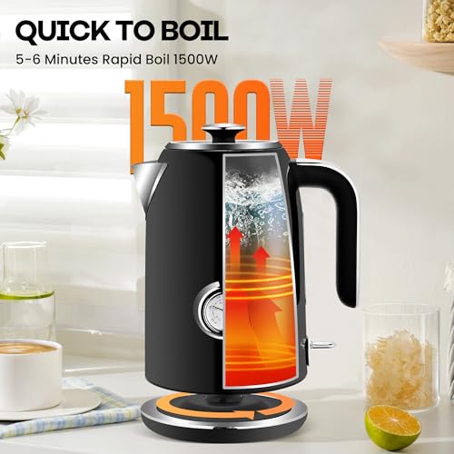 PUKOMC Electric Kettle, 1.7L Stainless Steel Tea Kettle with Temperature Gauge, 1500W Water Boiler with LED Light, BPA-Free, Auto Shut-Off and Boil-Dry Protection (Black) - color: Black