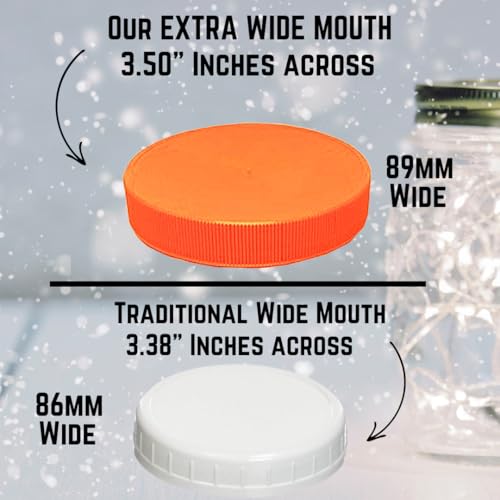 JARMING COLLECTIONS Mason Jars 32 Oz Extra Wide Mouth Glass Jars with Lids - Storage Glass Jars 32 oz with Lids - Quart Container with Lids - Made in the USA (Set of 2) - color: 2 Orange Plastic Lids