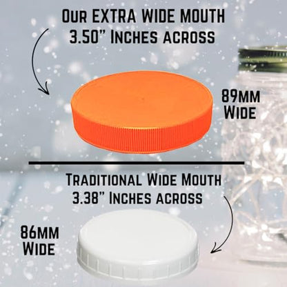 JARMING COLLECTIONS Mason Jars 32 Oz Extra Wide Mouth Glass Jars with Lids - Storage Glass Jars 32 oz with Lids - Quart Container with Lids - Made in the USA (Set of 2) - color: 2 Orange Plastic Lids