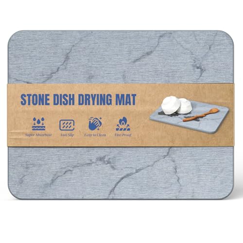 Quick Dry Stone Drying Mat for Kitchen Counter, Water-Absorbent Diatomaceous Dish Drying Mats, Multi-Purpose Stone Drying Tray for Cups Dishes Bottles - color: Ash-Marble