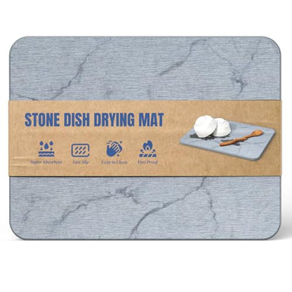 Quick Dry Stone Drying Mat for Kitchen Counter, Water-Absorbent Diatomaceous Dish Drying Mats, Multi-Purpose Stone Drying Tray for Cups Dishes Bottles, Ash-Marble - color: ash-marble