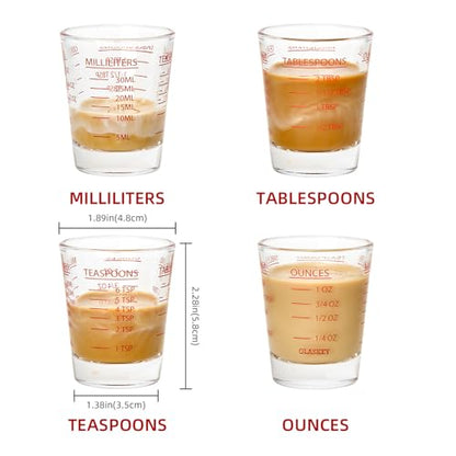 GLASKEY Shot Glasses Measuring Cup Set - 2 Pack Espresso Shot Glasses with Precise Measurement Marks,Heavy Duty Glass,Dishwasher Safe,Perfect for Coffee,Cocktails and Kitchen Use (Black & Red) - color: Clear Glass