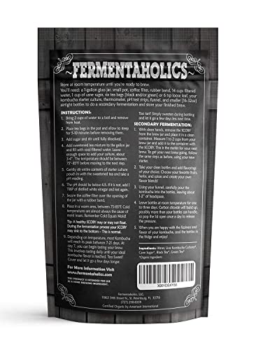 Kombucha Essentials Kit - Includes USDA Organic Kombucha SCOBY + 1-Gallon Glass Fermenting Jar with Breathable Cover + pH Strips + Rubber Band + Adhesive Thermometer - Brew kombucha at Home