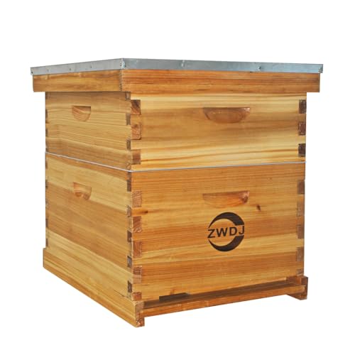 10 Frame Bee Hive Starter Kit, Complete Beehive Kit for Beekeepers Dipped in 100% Beeswax,Bee Hive Boxes Starter Kit for Bee Keekeepers - Langstroth Beehive Kit with 2 Honey Bee Hives Boxes