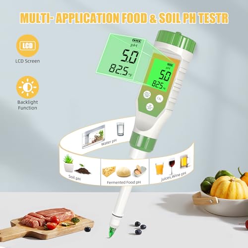 pH Meter for Food, Digital pH Tester with High Accuracy pH Probe for Sourdough and Bread, Food pH Meter for Fermentation Canning, Meat, Cheese, Solid Samples and Water